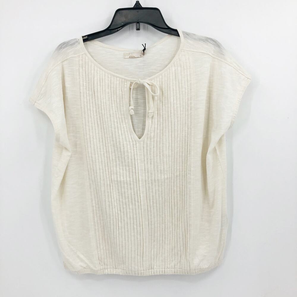 PRANA Women's Ocupas Popover Top Medium Soft White Pintuck Short Sleeve NWT - Picture 4 of 12